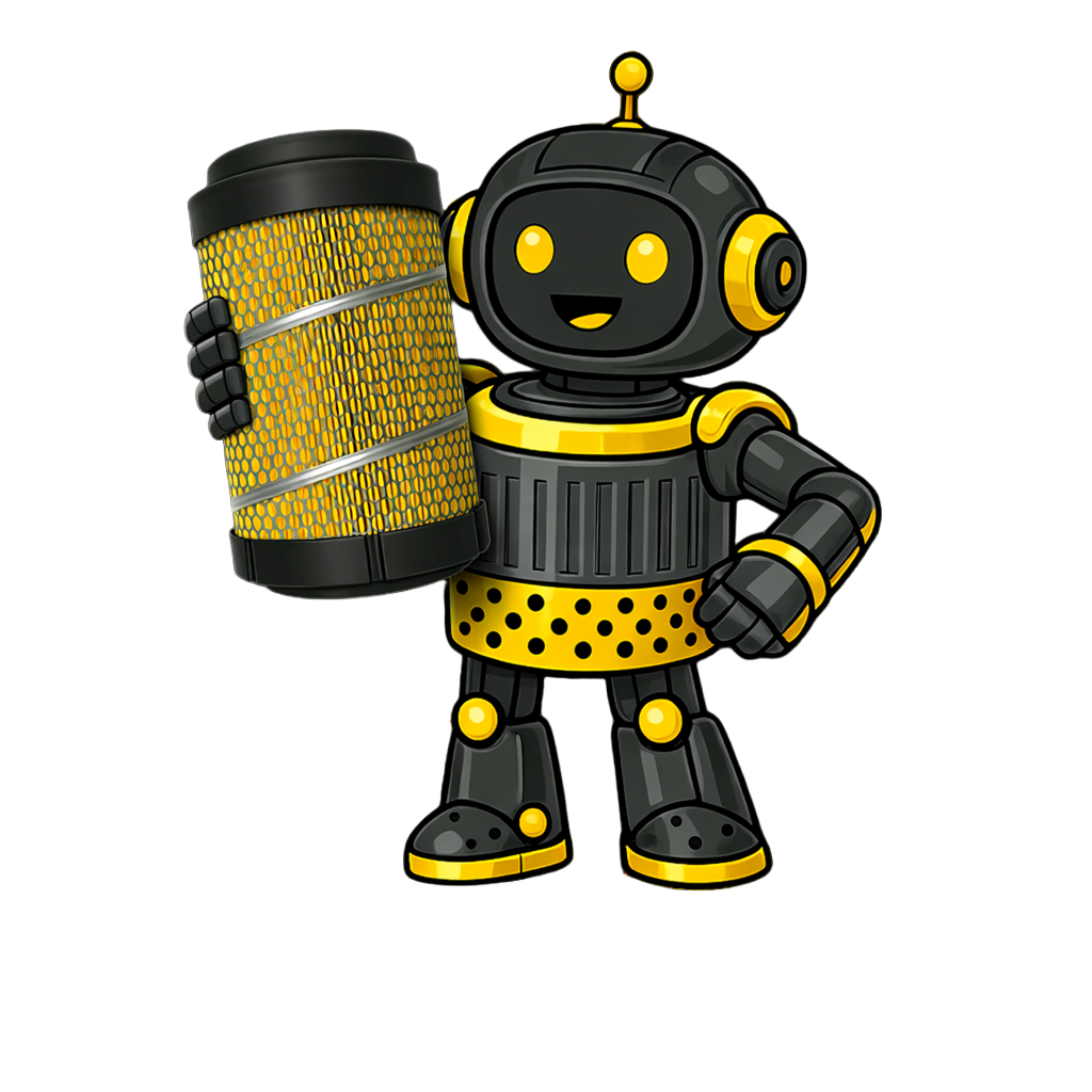 Mascote TotalFilter ajudando na busca